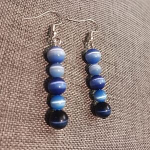 Multi Blue Earrings Cat's Eye Glass Beads Y2K - New Item (2")